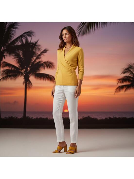 Saks Fifth Avenue Sweaters - Saks Fifth Avenue Yellow Wrap Sweater Women's Small V-Neck Long Sleeve